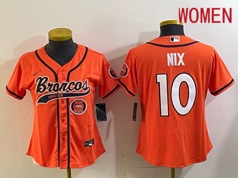 Women Denver Broncos #10 Nix Orange Joint Name 2024 Nike Limited NFL Jersey style 3